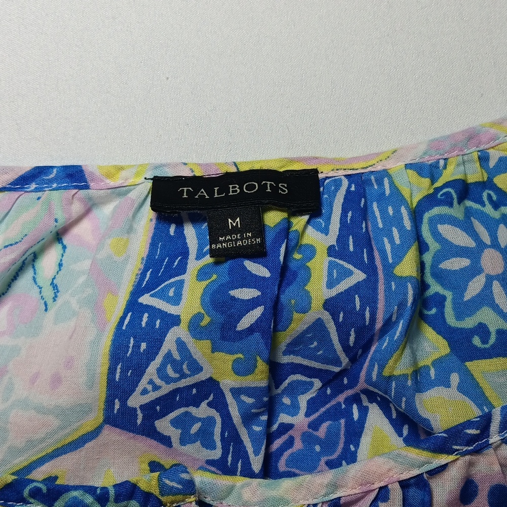 Womens Talbots Pastel Floral Geometric 3/4 Sleeve Flowy Summer Top - Picture 2 of 5